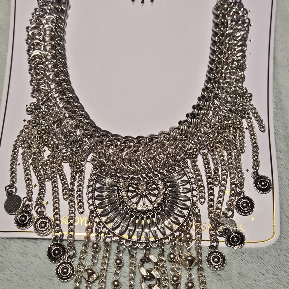NWT Eye Candy Luna Coin Silver Necklace Bohemian Fringe Maximalism Eclectic - Picture 4 of 7